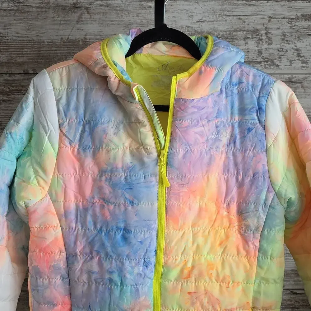 Alexa Rae Tie Dye Pastels Colorful Hooded Puffer Jacket Kids Size Large 16 NWT